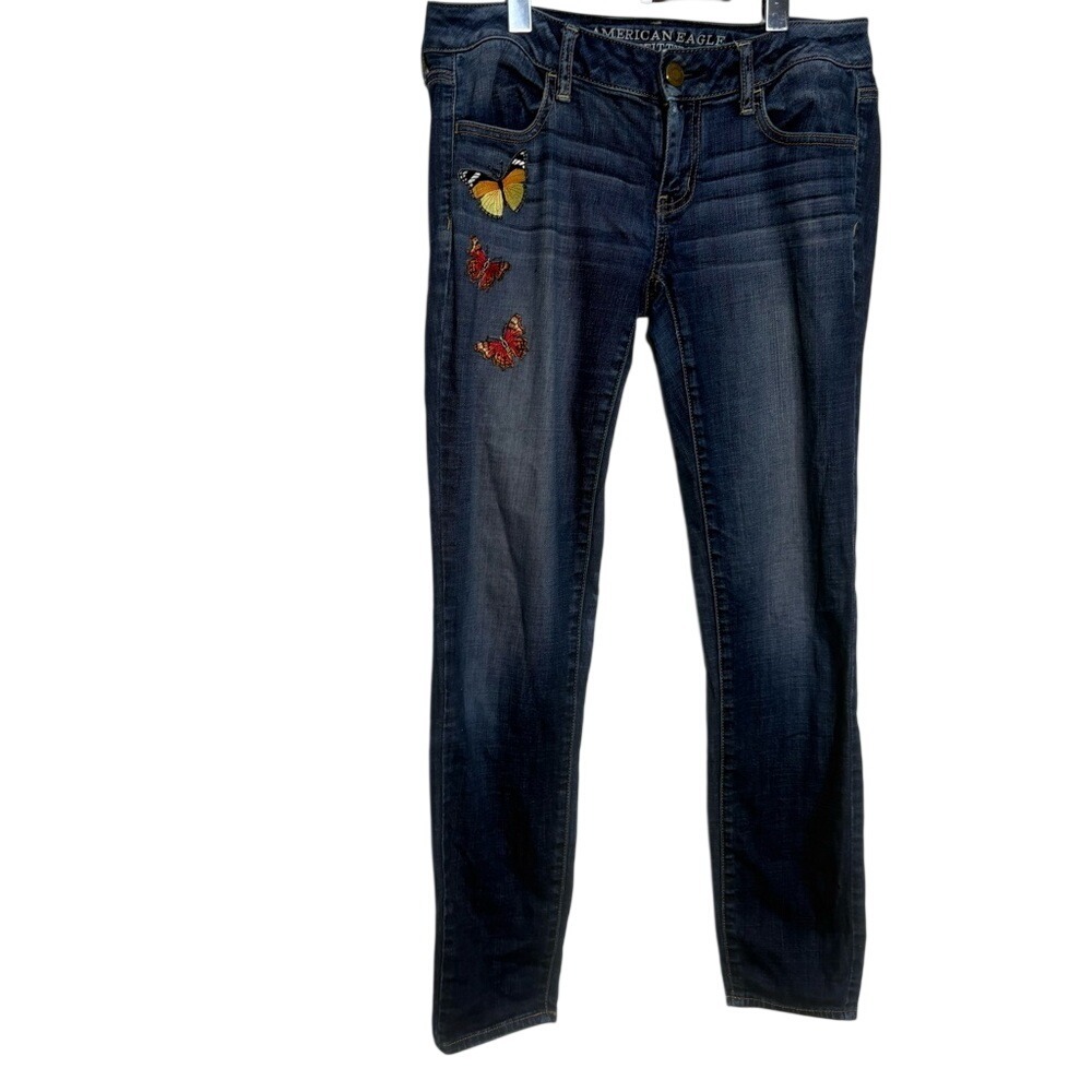 American Eagle Butterfly Patch Skinny‎ Jeans Y2K Indie Boho Casual